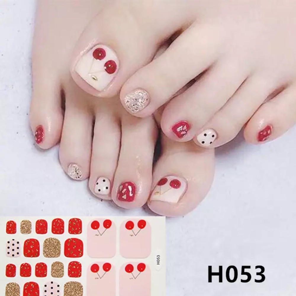 Pink Cherries & Polka Dots Nail Strips Pedicure